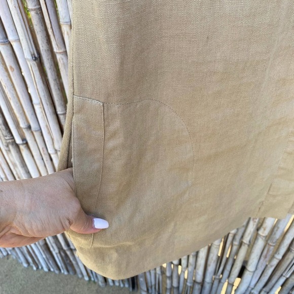 Soft Surroundings Tan 100% Linen Lagenlook long line button front shirt sz L - Picture 7 of 11